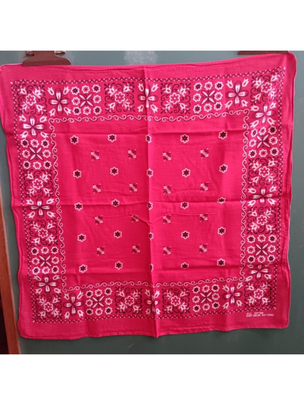 Vintage 20x20" Red Cotton Bandana Hanky Biker Cowboy Cotton RN 13960 Fast Color